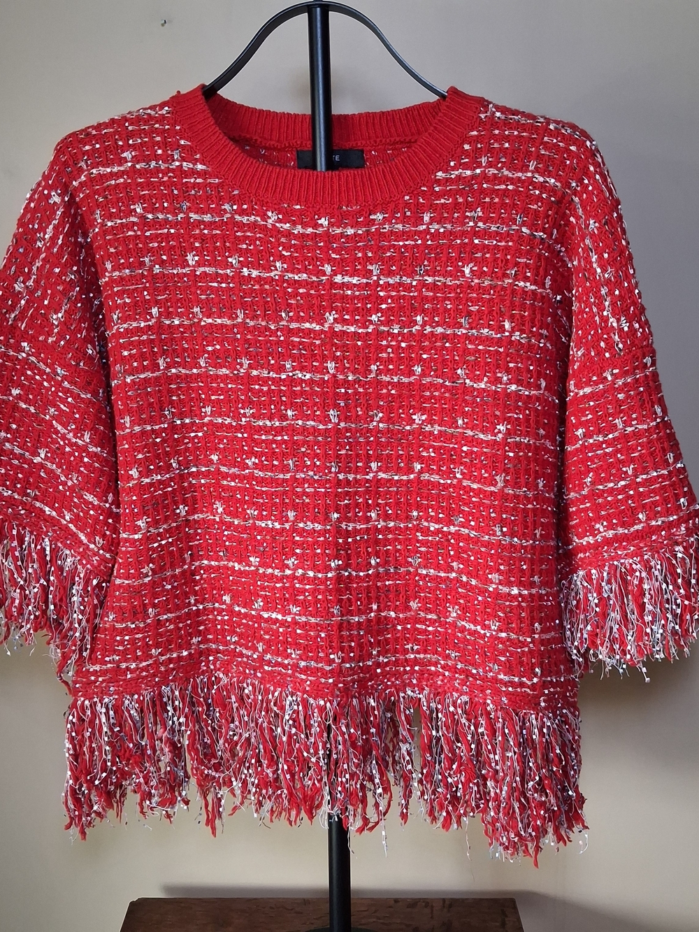 Fate Women's Red, White, Silver Sweater W/Fringe; Size S